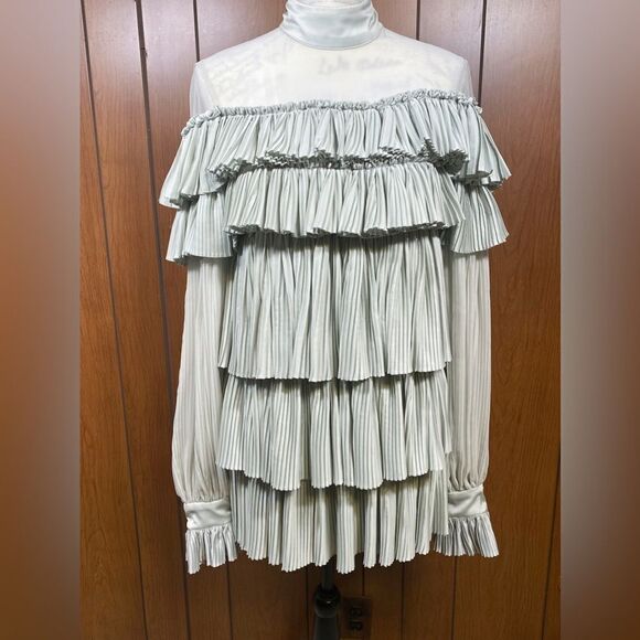 Wandering Pleated Satin Mini Dress In Grey size 40/us size 4 - Picture 9 of 14